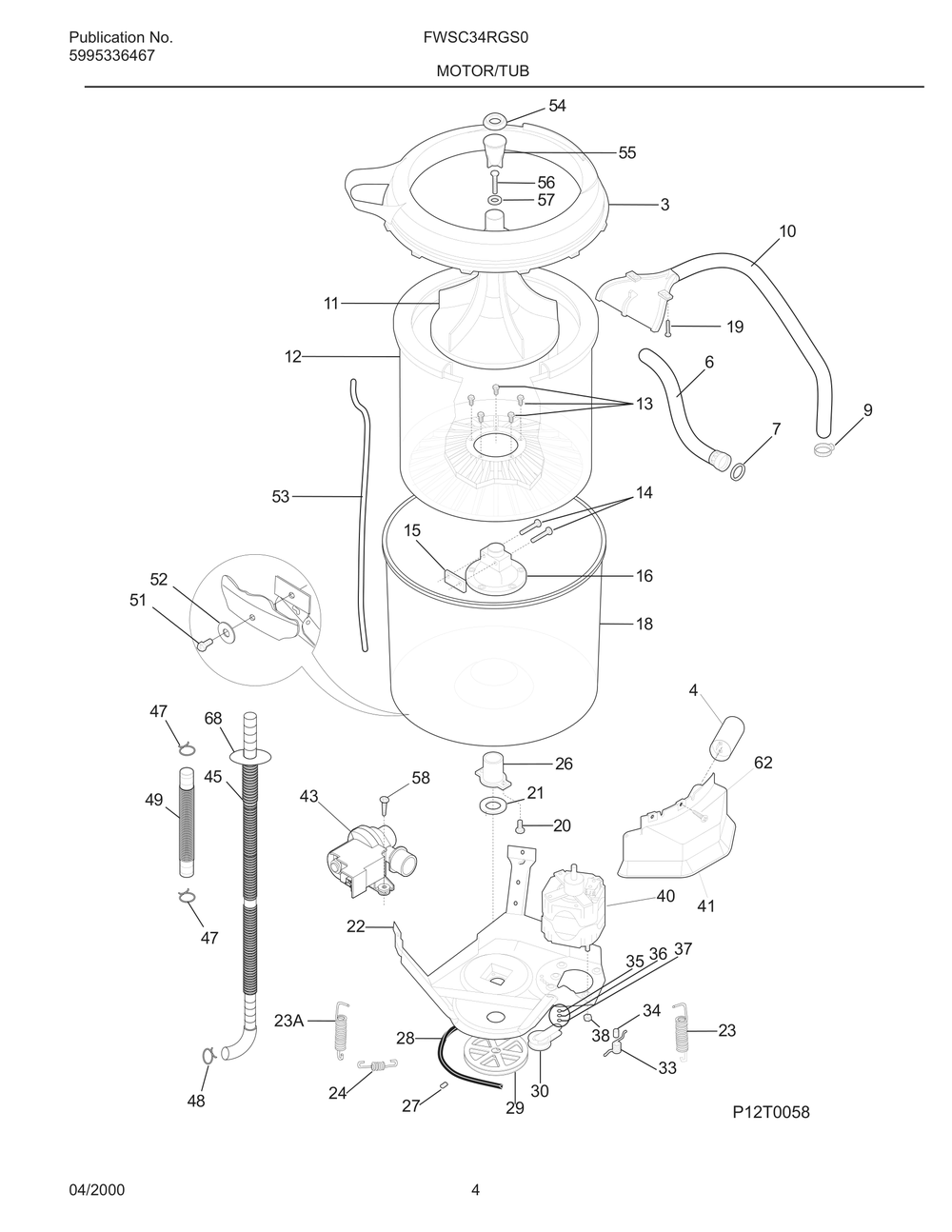 Motor/Tub Diagram and Parts List for FWSC34RGS0  Frigidaire Washer