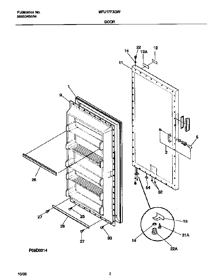 Door Diagram and Parts List for MFU17F3GW7  Uni Freezer
