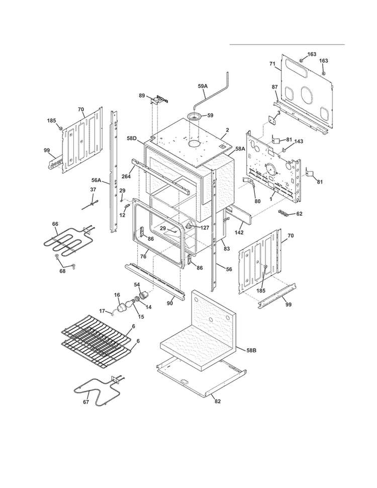 Lower Oven Diagram and Parts List for FFET2725LBB  Frigidaire Wall Oven