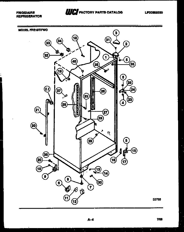 CABINET PARTS Diagram and Parts List for FPE19TIFF0  Frigidaire Refrigerator