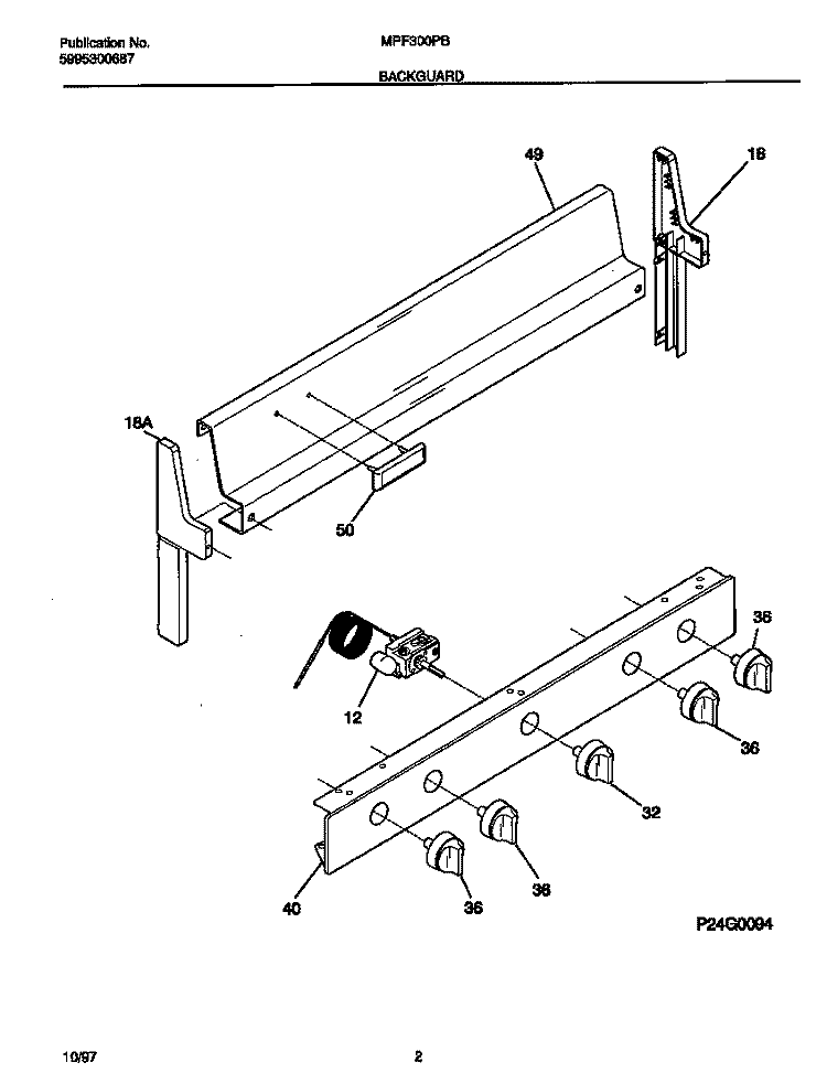 BACKGUARD Diagram and Parts List for MPF300PBDE  Frigidaire Range