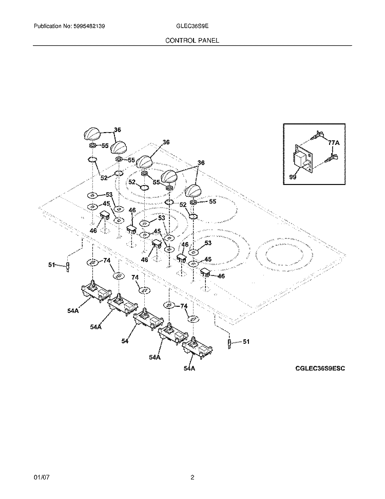 CONTROLS Diagram and Parts List for GLEC36S9EQC  Frigidaire Cooktop
