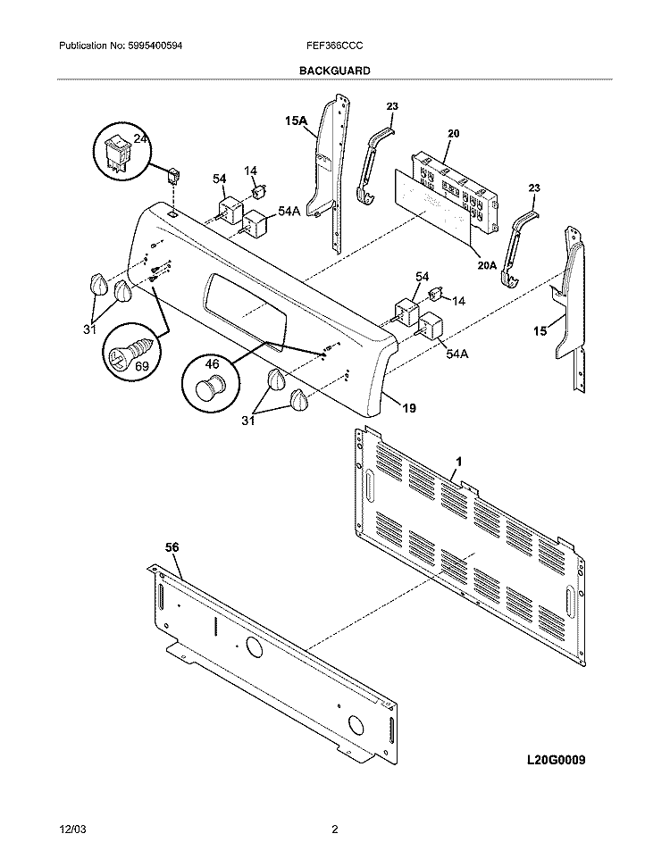 BACKGUARD Diagram and Parts List for FEF366CCC  Frigidaire Range