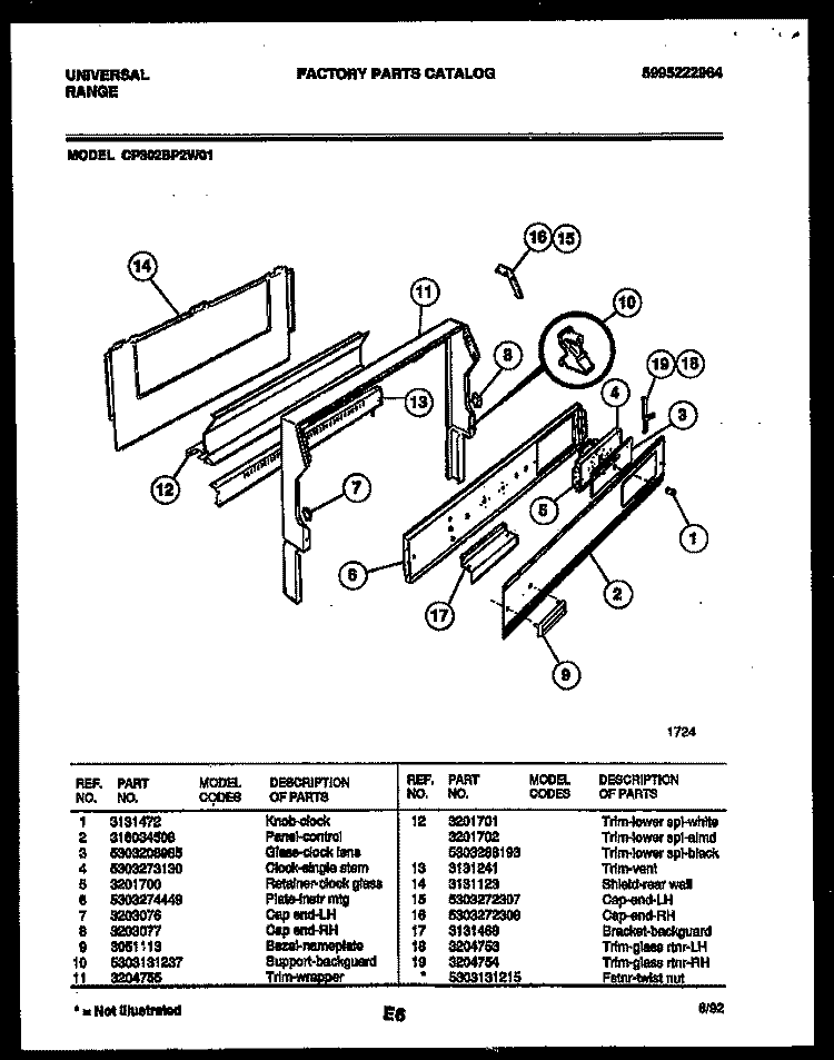 BACKGUARD Diagram and Parts List for CP302BP2W1  Frigidaire Range