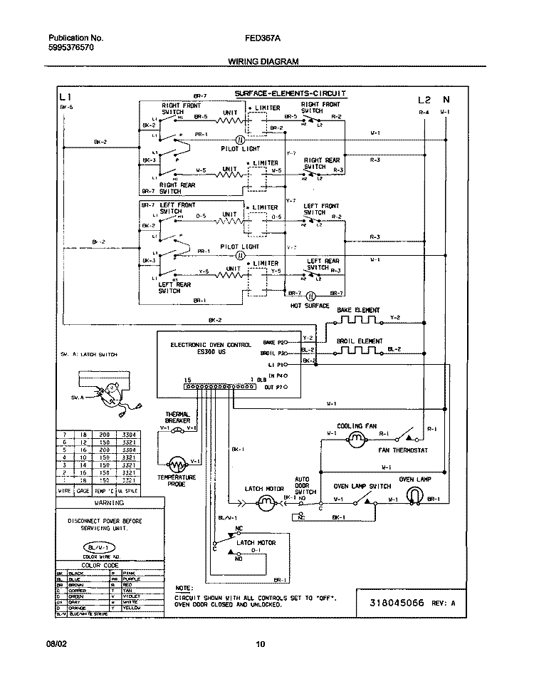 WIRING DIAGRAM Diagram and Parts List for FED367AQE  Frigidaire Range