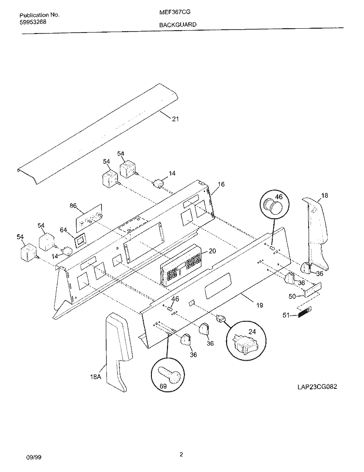 BACKGUARD Diagram and Parts List for MEF367CGB3  Frigidaire Wall Oven
