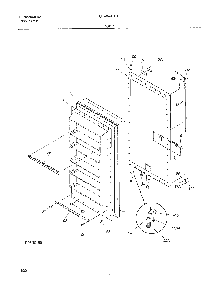 DOOR Diagram and Parts List for UL2494CA0  Frigidaire Freezer