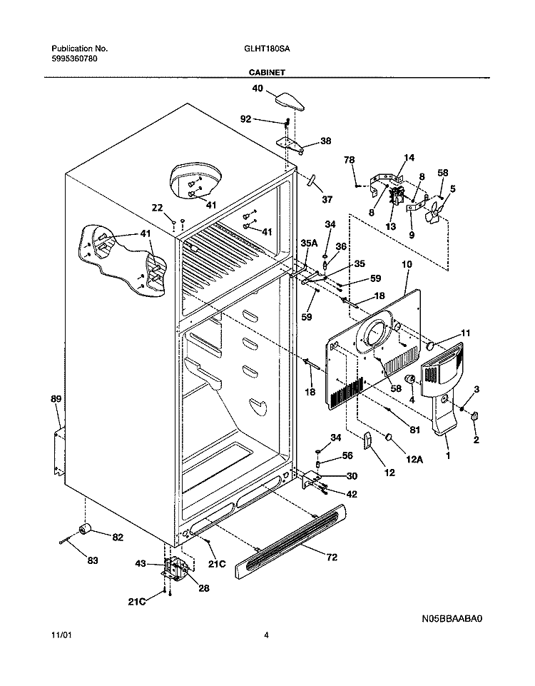 CABINET Diagram and Parts List for GLHT180SAW0  Frigidaire Refrigerator