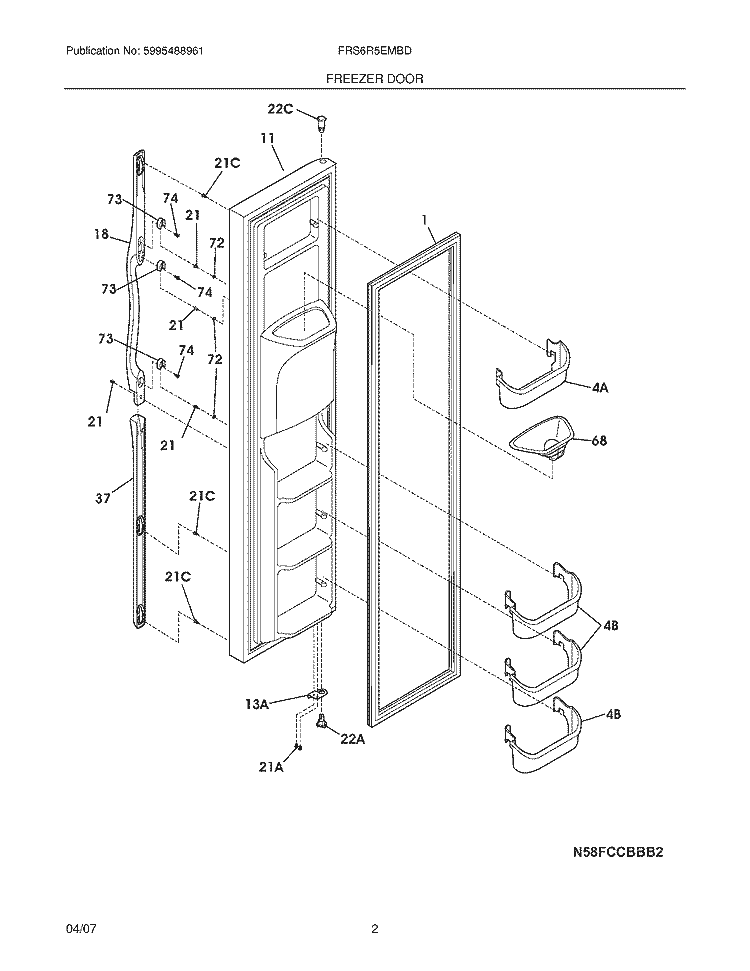FREEZER DOOR Diagram and Parts List for FRS6R5EMBD  Frigidaire Refrigerator