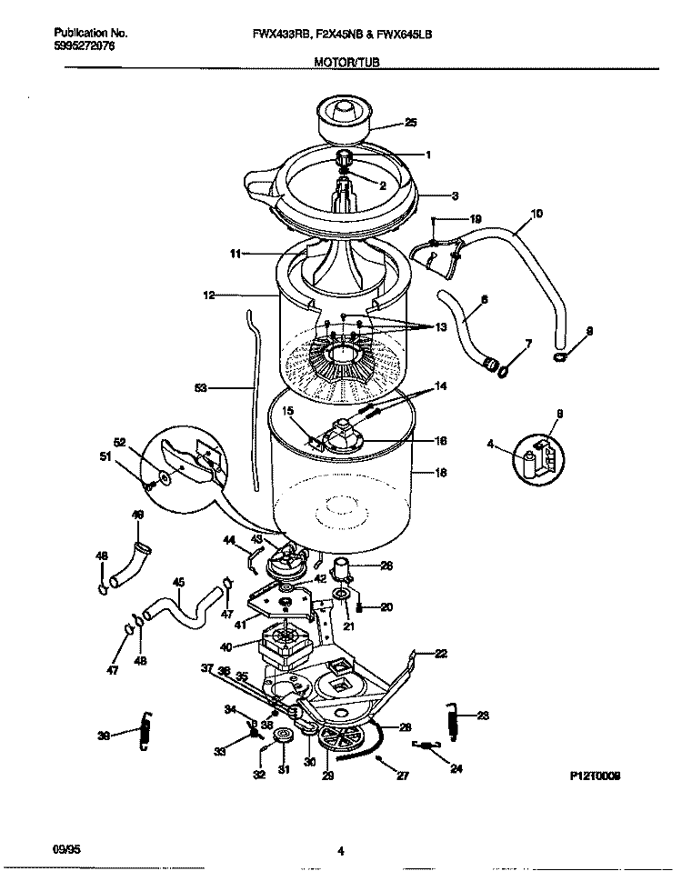 MOTOR / TUB Diagram and Parts List for FWX433RBS3  Frigidaire Washer