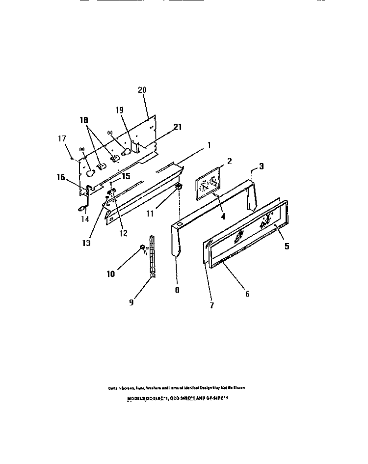 CONSOLE, PANELS Diagram and Parts List for GP34BCW1  Frigidaire Range