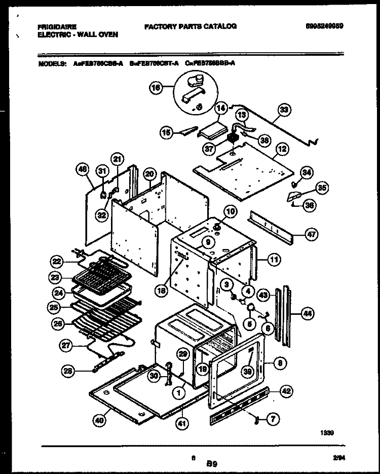 BODY PARTS Diagram and Parts List for FEB756BBBA  Frigidaire Wall Oven