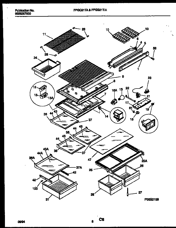 SHELVES AND SUPPORTS Diagram and Parts List for FPGC21TAL2  Frigidaire Refrigerator