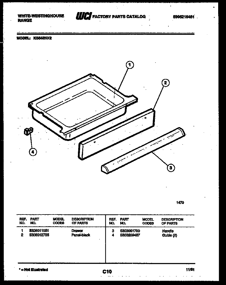 DRAWER PARTS Diagram and Parts List for KS540NKW2  Frigidaire Range