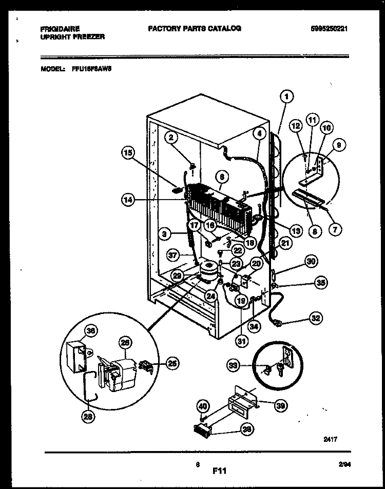 SYSTEM AND AUTOMATIC DEFROST PARTS Diagram and Parts List for FFU16F6AW5  Frigidaire Freezer