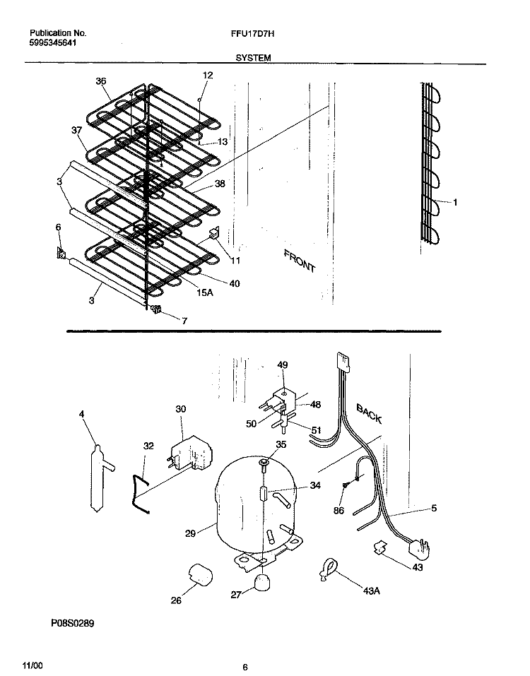SYSTEM Diagram and Parts List for FFU17D7HW2  Frigidaire Freezer