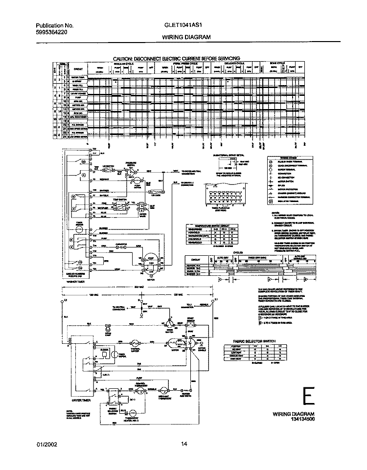 134134500 WIRING DIAGRAM Diagram and Parts List for GLET1041AS1  Frigidaire Washer Dryer Combo