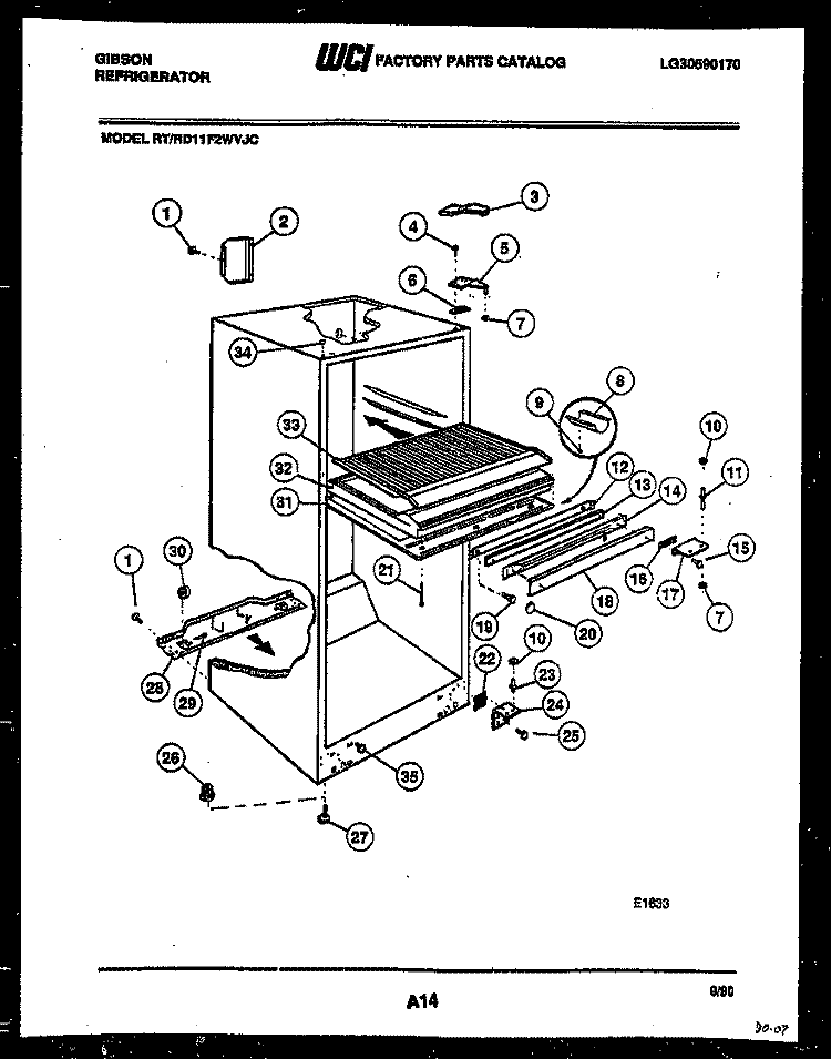CABINET PARTS Diagram and Parts List for RD11F2WVJC  Gibson Refrigerator