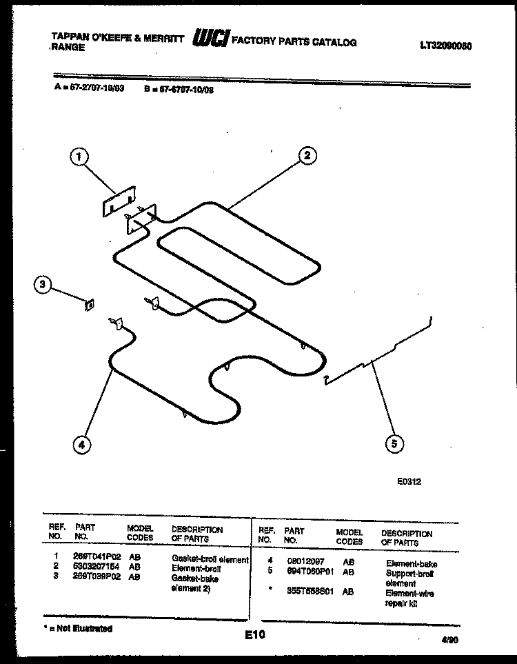 BROILER PARTS Diagram and Parts List for 57-2707-00-03  Tappan Microwave