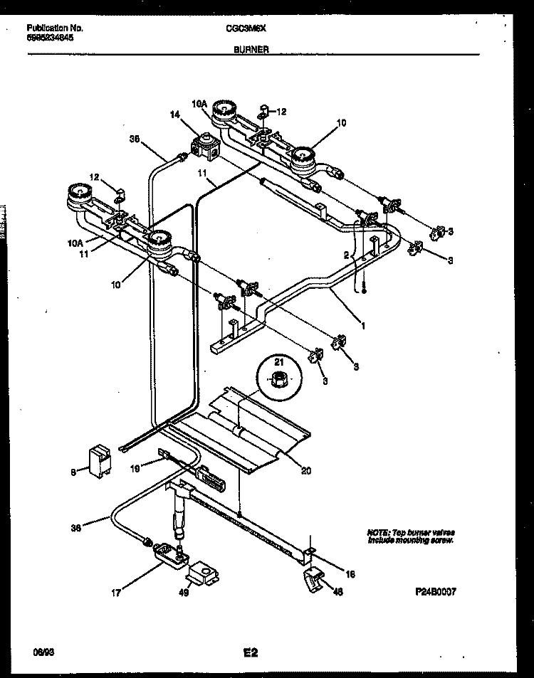 BURNER PARTS Diagram and Parts List for CGC3M6DXH  Gibson Range