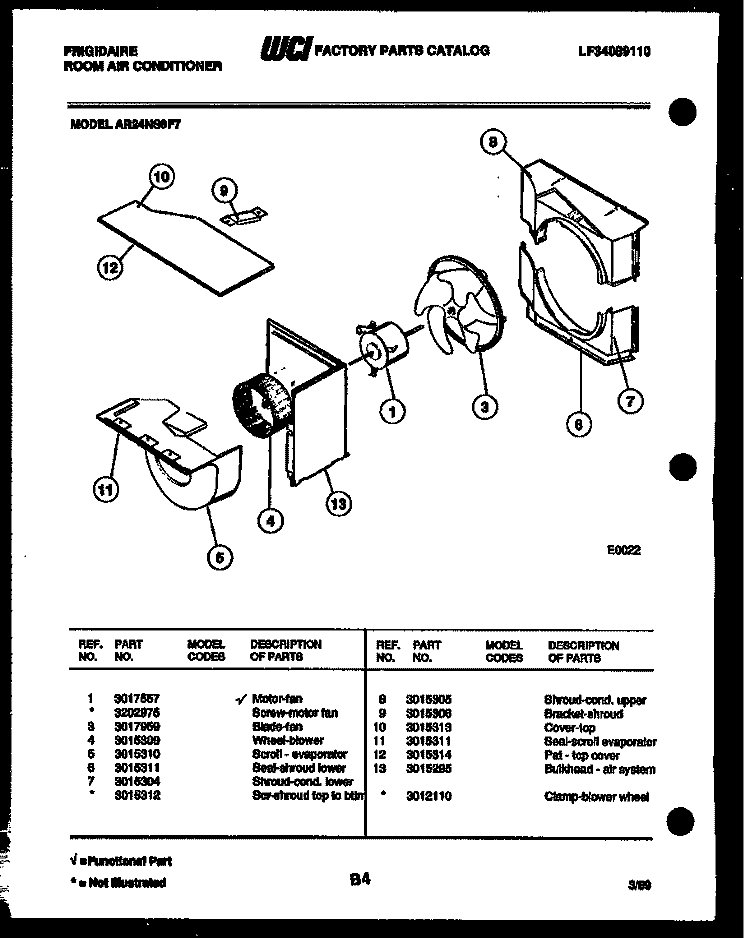 AIR HANDLING PARTS Diagram and Parts List for AR24NS8F7  Frigidaire Air Conditioner