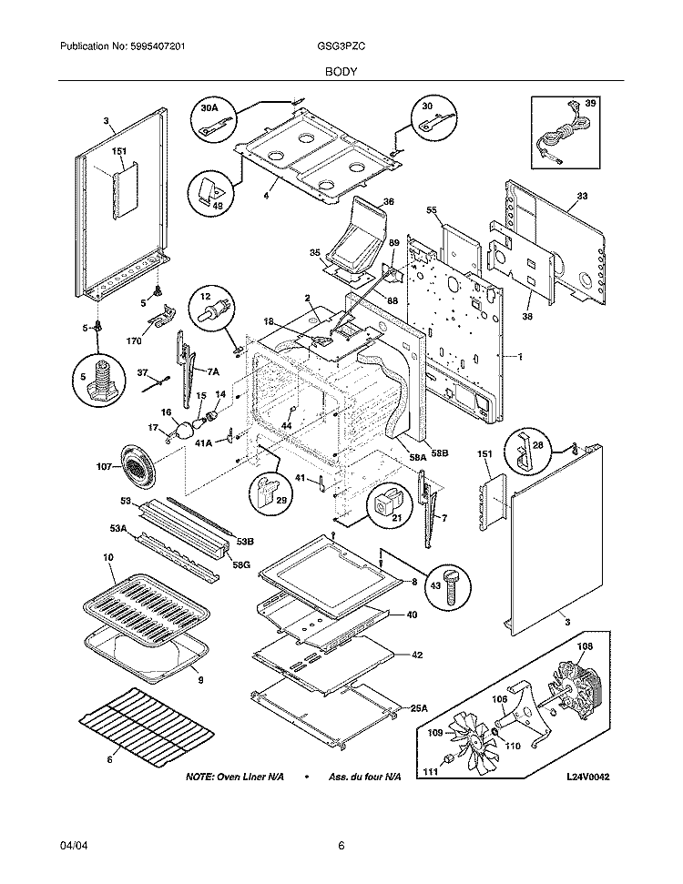BODY Diagram and Parts List for GSG3PZCQE  Frigidaire Range