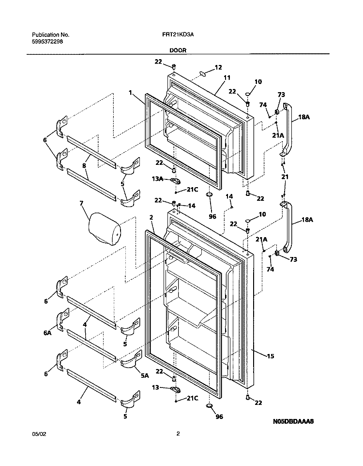 DOORS Diagram and Parts List for FRT21KD3AT4  Frigidaire Refrigerator