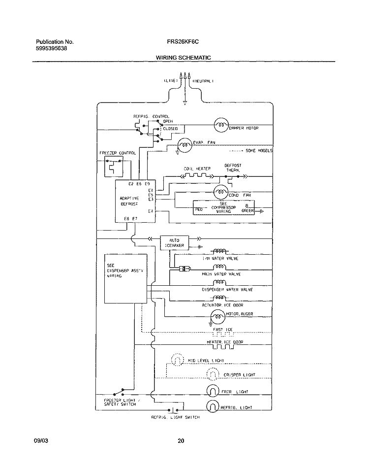 WIRING SCHEMATIC Diagram and Parts List for FRS26KF6CQ2  Frigidaire Refrigerator