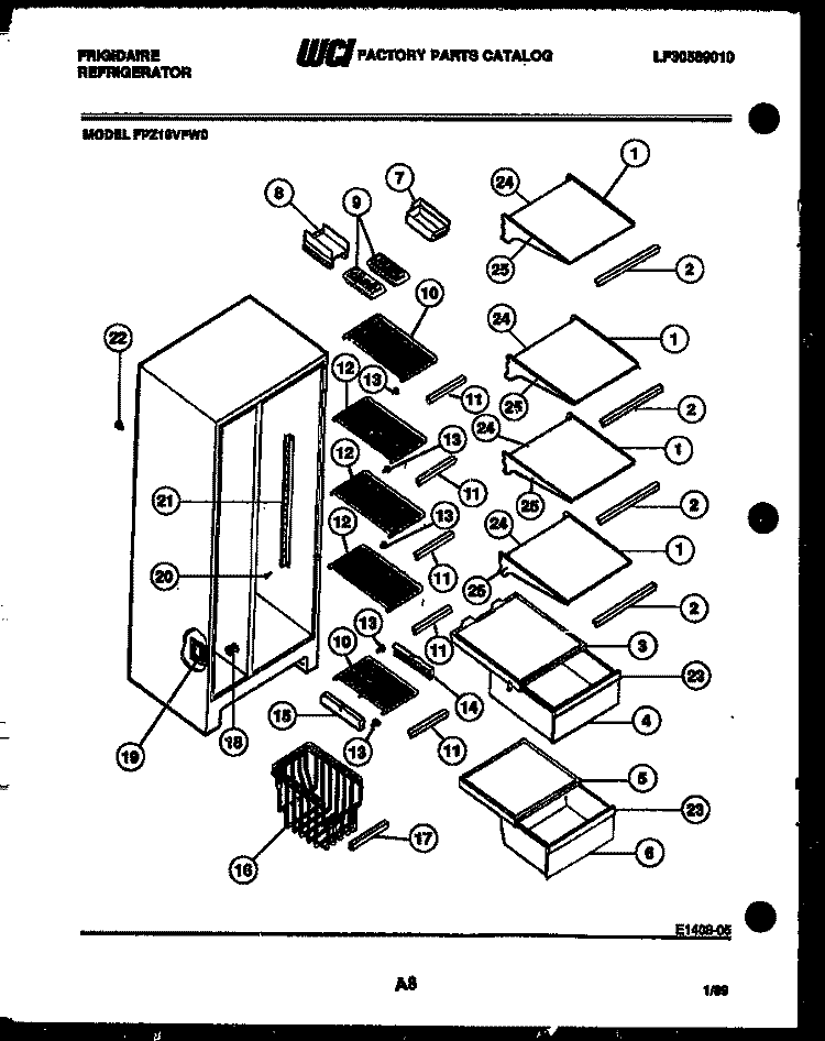 SHELVES AND SUPPORTS Diagram and Parts List for FPZ19VFA0  Frigidaire Refrigerator