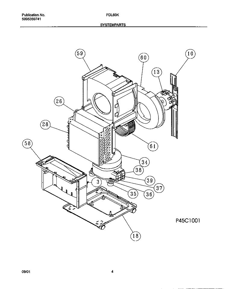 SYSTEM PARTS Diagram and Parts List for FDL60K1  Frigidaire Dehumidifier