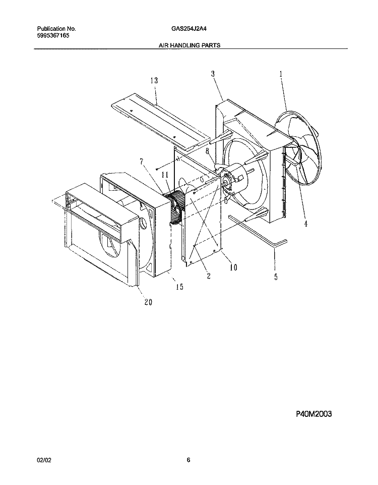 AIR HANDLING PARTS Diagram and Parts List for GAS254J2A4  Gibson Air Conditioner