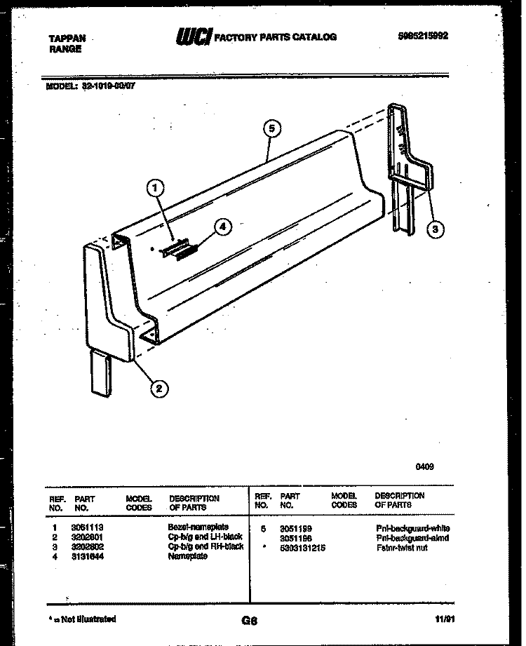 BACKGUARD Diagram and Parts List for 32-1019-00-07  Tappan Range
