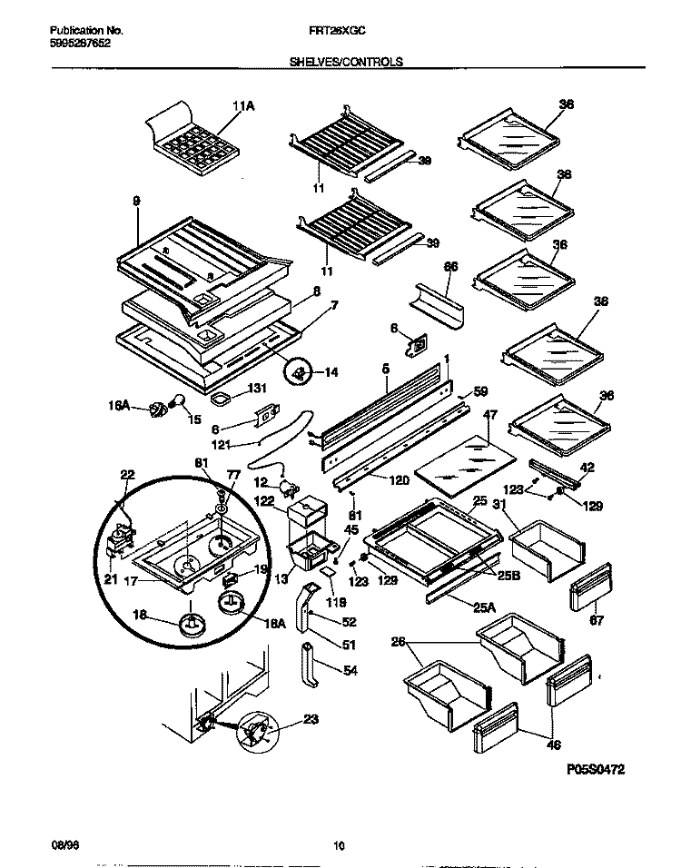 SHELVES / CONTROLS Diagram and Parts List for FRT26XGCW3  Frigidaire Refrigerator