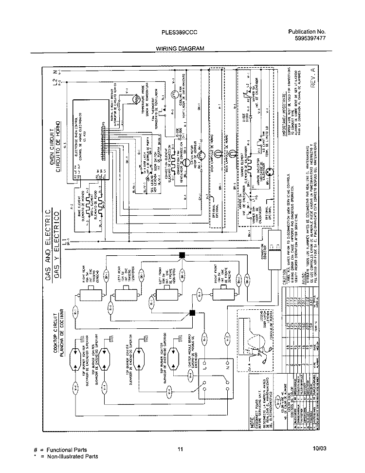 WIRING DIAGRAM Diagram and Parts List for PLES389CCC  Frigidaire Range
