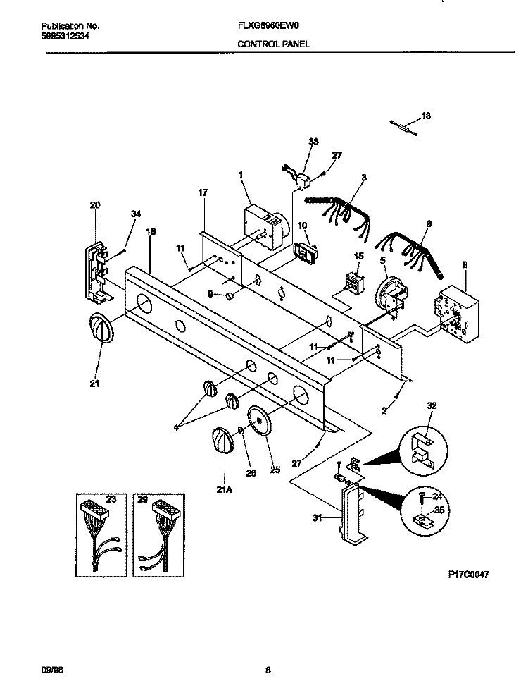 CONTROL PANEL Diagram and Parts List for FLXG8960EW0  Frigidaire Washer Dryer Combo