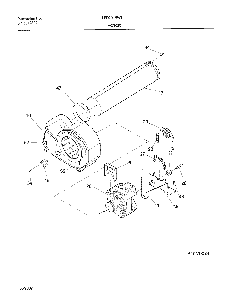 MOTOR Diagram and Parts List for LFD301EW1  Frigidaire Dryer