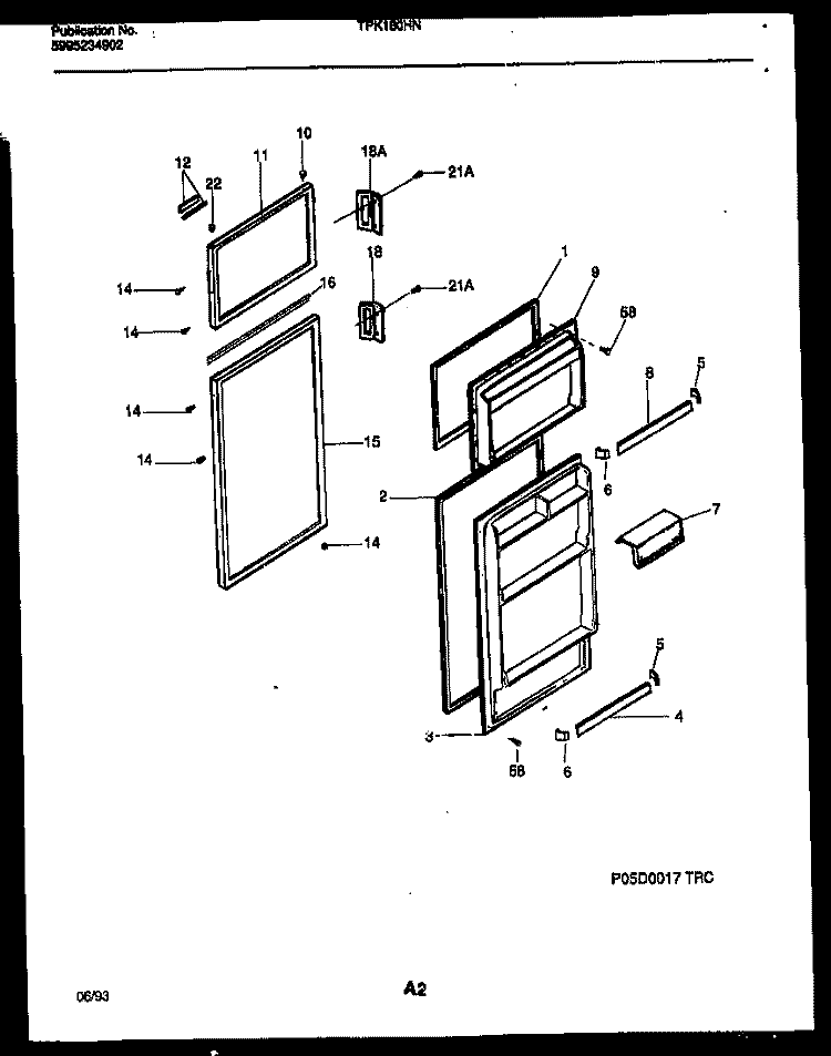 DOOR PARTS Diagram and Parts List for TPK180HN2W  Kelvinator Refrigerator