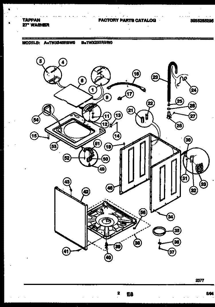 CABINET PARTS Diagram and Parts List for TWX233RBW0  Tappan Washer