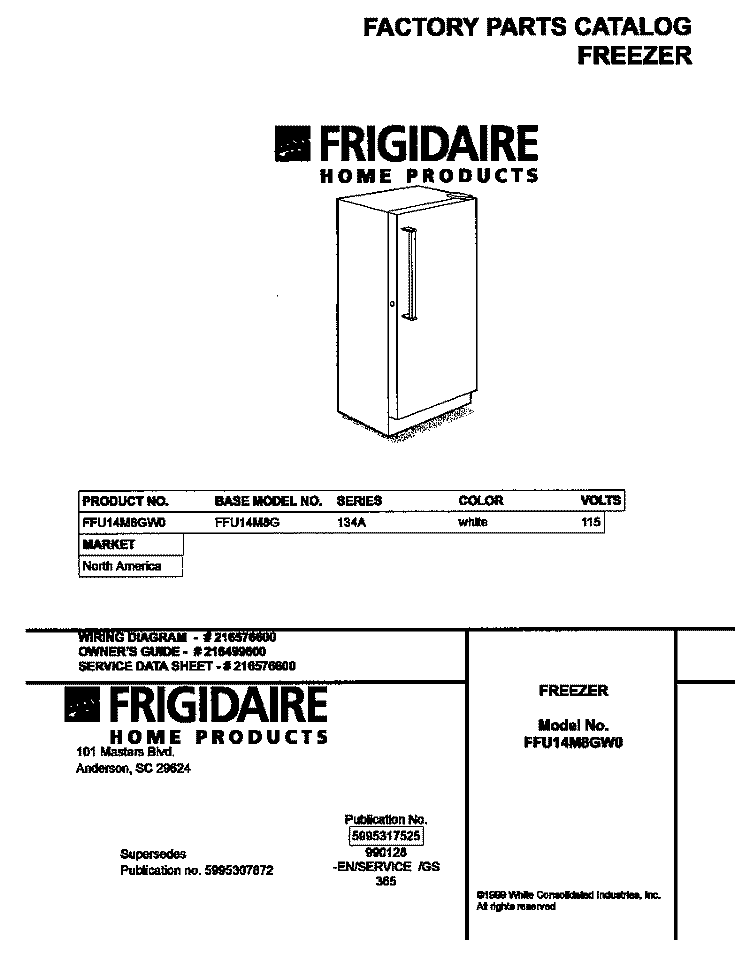 COVER Diagram and Parts List for FFU14M8GW0  Frigidaire Freezer
