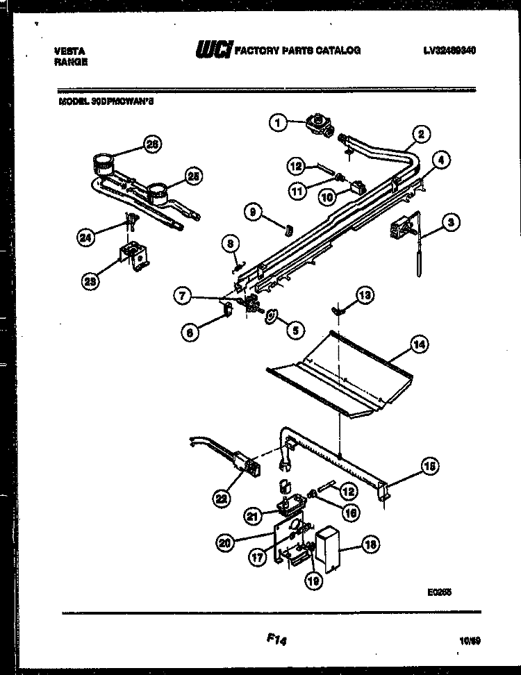 BURNER, MANIFOLD AND GAS CONTROL Diagram and Parts List for 30DGMCWAN4  Tappan Range