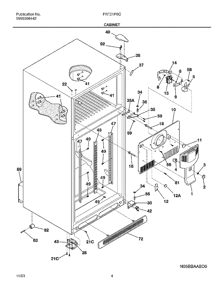 CABINET Diagram and Parts List for FRT21P6CQ1  Frigidaire Refrigerator