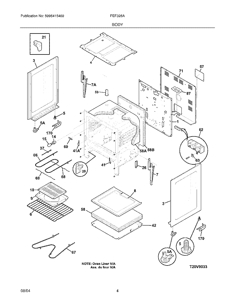 BODY Diagram and Parts List for FEF326AQH  Frigidaire Range