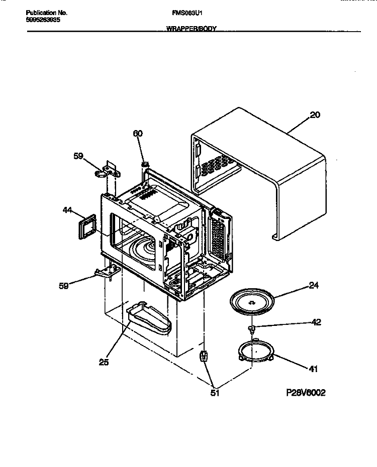 WRAPPER / BODY Diagram and Parts List for FMS083U1S0  Frigidaire Microwave