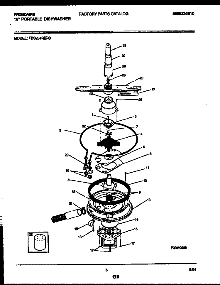 MOTOR PUMP PARTS Diagram and Parts List for FDS231RBR0  Frigidaire Dishwasher