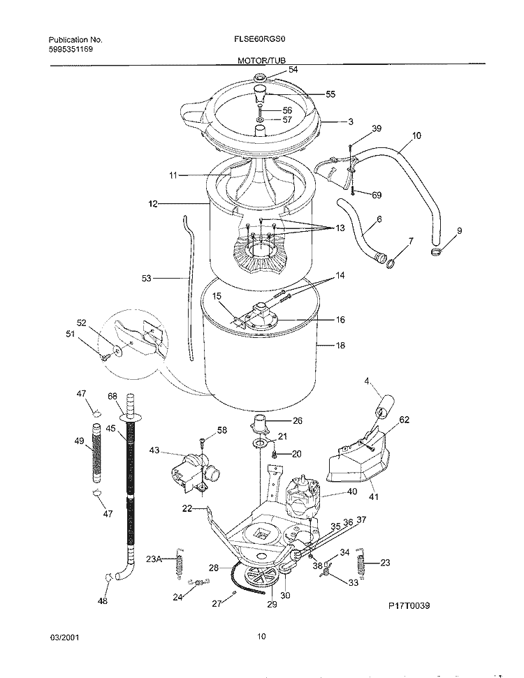 WSHR MTR, HOSE Diagram and Parts List for FLSE60RGS0  Frigidaire Washer Dryer Combo