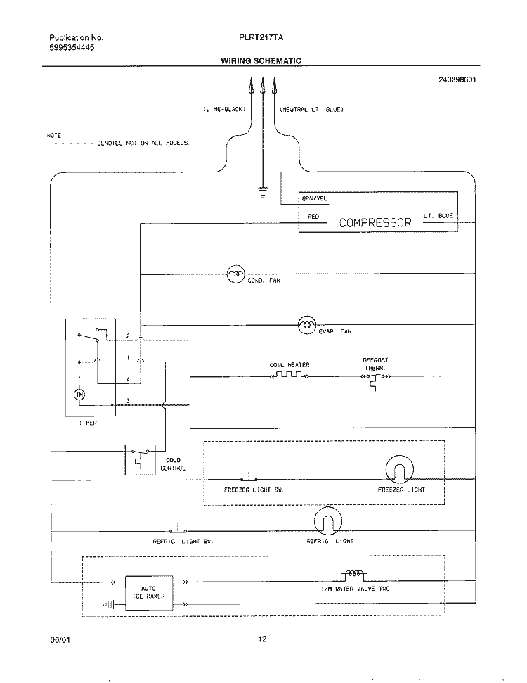 WIRING SCHEMATIC Diagram and Parts List for PLRT217TAB0  Frigidaire Refrigerator