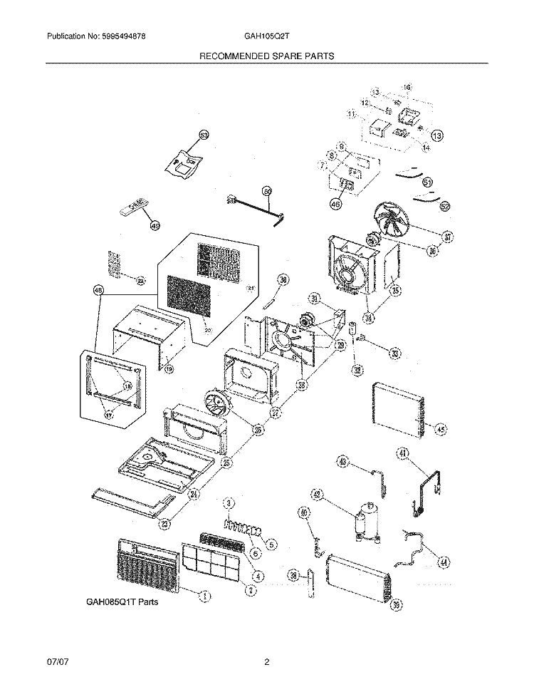 RECOMMENDED SPARE PARTS Diagram and Parts List for GAH105Q2T2  Gibson Air Conditioner