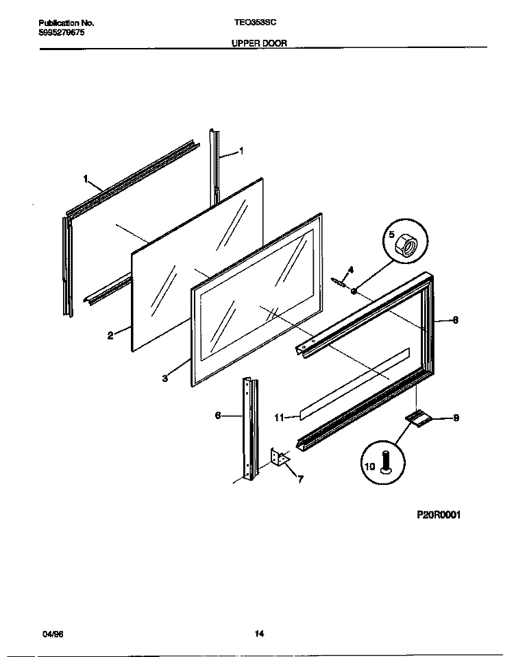 UPPER DOOR Diagram and Parts List for TEO353SCDC  Tappan Range