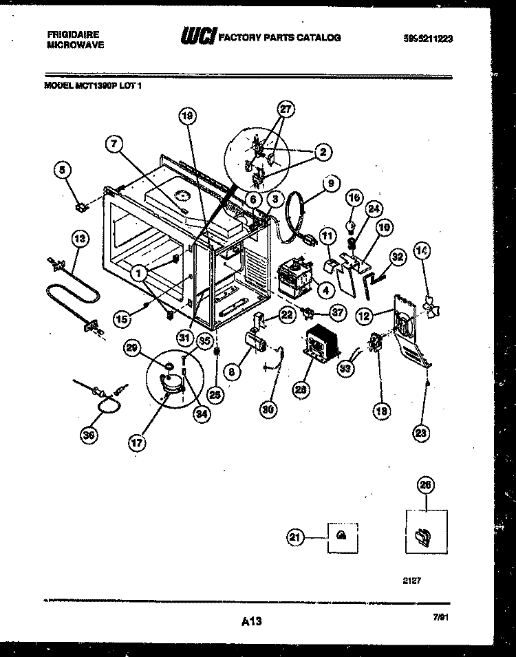 FUNCTIONAL PARTS Diagram and Parts List for MCT1390P1  Frigidaire Microwave