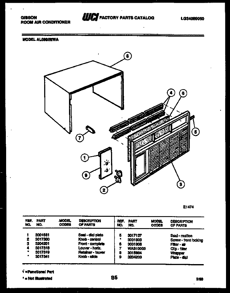 CABINET PARTS Diagram and Parts List for AL08B5EWA  Gibson Air Conditioner